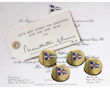 LORD MOUNTBATTEN. A PAIR OF ROYAL PRESENTATION  GOLD AND ENAMEL CUFF LINKS BY BENZIE OF COWES,   1.4cm  maker's mark and 18CT