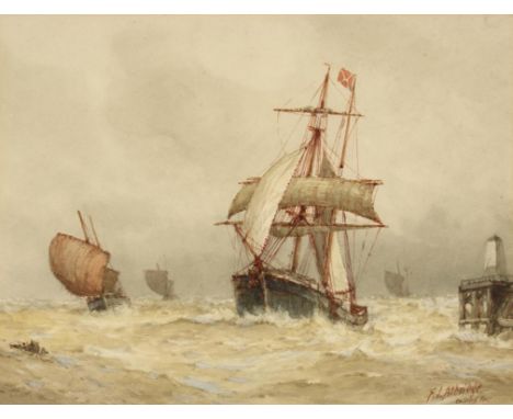 FREDERICK JAMES ALDRIDGE (1850-1933) ENTERING PORT  signed and inscribed, watercolour, 21.5 x 28cm ++Light evident fading but