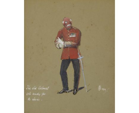 CIRCLE OF GEORGE H BRENNAN MILITARY CARICATURES a pair, both signed (in white) with monogram, dated 1914 and inscribed The Au