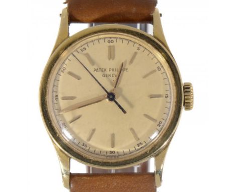 A PATEK PHILIPPE 18CT GOLD GENTLEMAN'S WRISTWATCH No 700850, 27SC movement, 3cm ++In apparently good working order, the hands