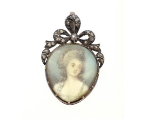 A ROSE DIAMOND HEART SHAPED PENDANT, EARLY 19TH C  set with a   portrait miniature, 3.5cm, 7.1g  ++Miniature a little faded, 
