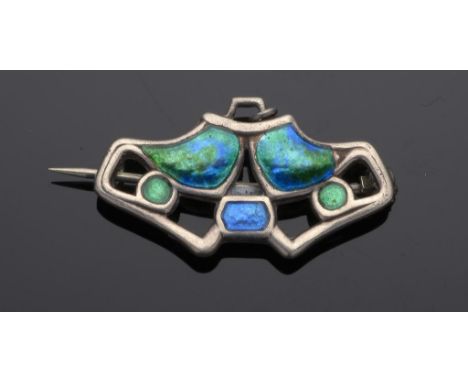 A CHARLES HORNER ARTS & CRAFTS SILVER AND TRANSLUCENT ENAMEL OPENWORK BROOCH  3.5cm w, maker's mark, Chester 1908 ++Small cen