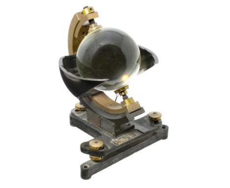 METEOROLOGY.  A CAMPBELL-STOKES PATTERN SUNSHINE RECORDER  BY C F CASCELLA  & CO LTD  of brass and gunmetal on black painted 
