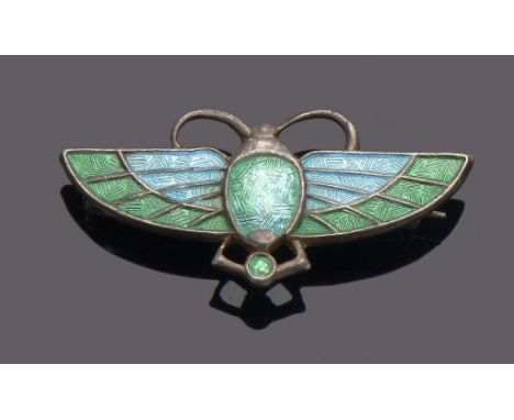 A CHARLES HORNER ARTS & CRAFTS SILVER AND TRANSLUCENT ENAMEL INSECT BROOCH  2.8cm, maker's mark, Chester 1909 ++In fine condi