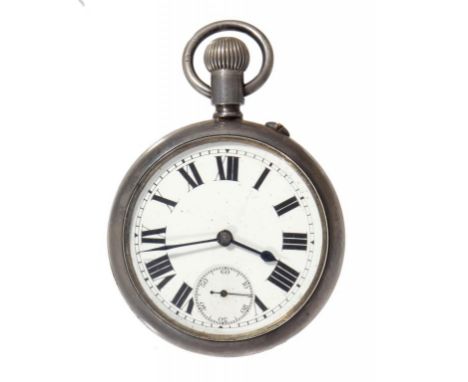 AN UNUSUAL ENGLISH SILVER KEYLESS LEVER HACK WATCH   No 350908 with screw-backed, rounded, heavy gauge 'rugged' case and enam