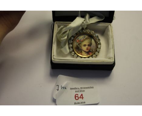 Circular portrait miniature in diamonte frame