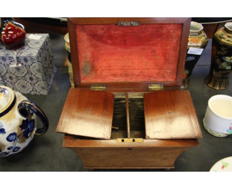 19th Century mahogany sarcophagus tea caddy parquetry top
