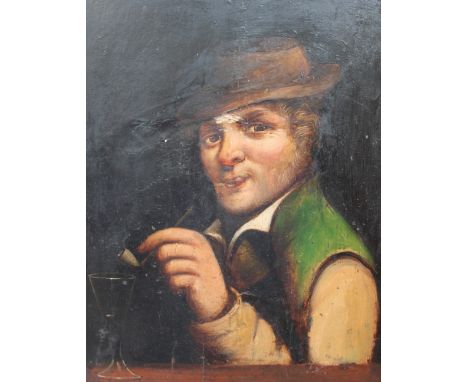 Attributed to Adrian BrauwerHead and shoulders portrait of a man smoking a pipeOil on boardlabel versoTogether with a Batik o
