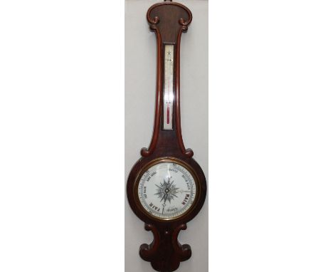 A Victorian rosewood banjo barometer together with an alcohol thermometer