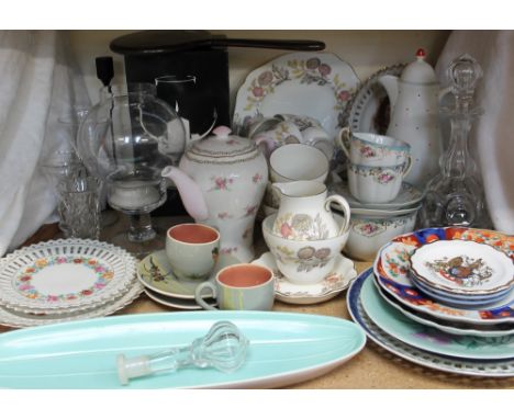 A Wedgwood Lichfield pattern part tea set, together with a Poole pottery dish, Japanese Imari plates, glass decanter, glass v