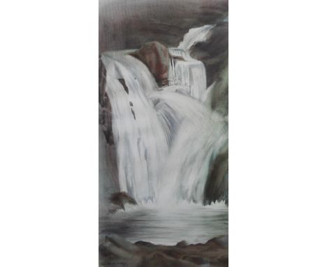 Nan Youngman A WaterfallWatercolour, Together with an illuminated manuscript and mirrors