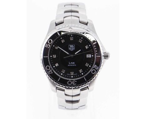 'Link', date aperture, ref: WJ1113.BA0575, black dial, centre seconds, rotating bezel, with Tag Heuer box, booklet and Intern