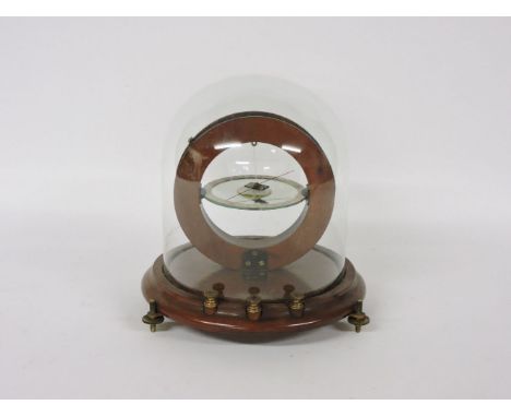 A mahogany galvanometer, with a paper register, under a glass dome, 23cm high