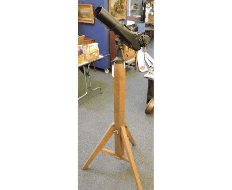 A pair of German Wehrmacht WWII artillery Flak binoculars 12 x 60. Carl Zeiss blc, mounted on a wooden tripod
