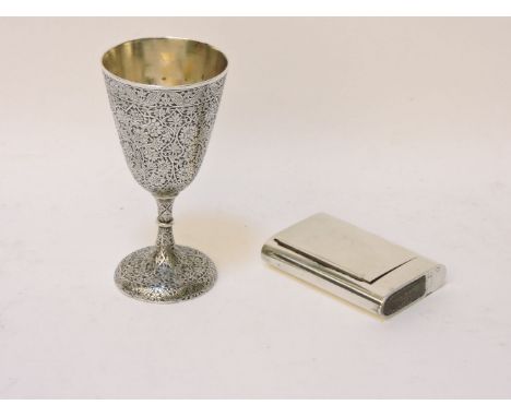 A Danish silver snuff box, stamped 'A Dragsted' and an Indian (?) engraved white metal cup, 13cm high