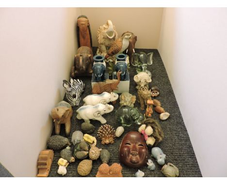 Decorative pottery and glassware, a collection of Chelsea style porcelain figures, tallest 21cm high, two Bernard Leach St Iv