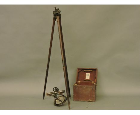 A lacquered brass surveyor's level, inscribed W & L E Gurney, Troy, N.Y., boxed, labelled with a folding tripod