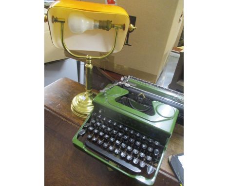 A brass desk lamp, together with an Everest Mod 90 typewriter 