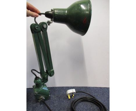An EDL green painted anglepoise industrial lamp, rewired and pat tested 