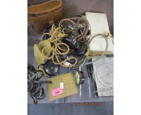 A quantity of RAF hessian backed maps, WWII and later items to include an ICAN calibration Navigator, headphones and a Baty p