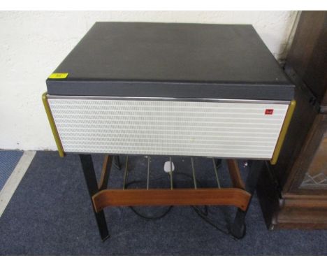 A vintage Murphy record player with Garrard turntable on a vintage stand 
