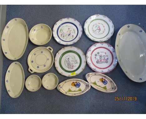 A quantity of French pottery tableware and Norwegian painted plates in the Quimper style 