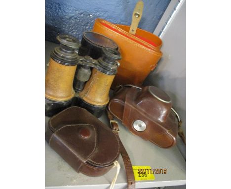 A pair of field binoculars and travel case, a Zeiss Ikon vintage camera and mixed accessories 