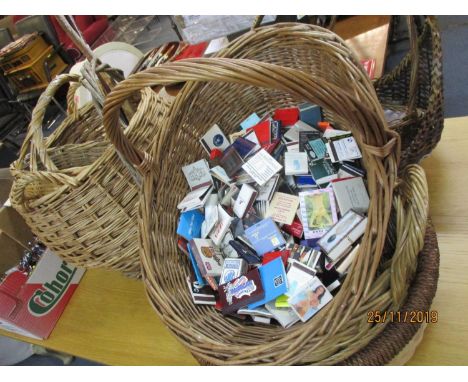 A quantity of large baskets and a quantity of mixed vintage matchboxes 