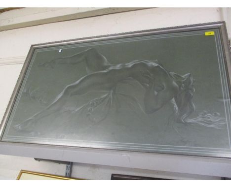 A 1960s signed print of a nude lady in a reclining pose, 41" x 24" 