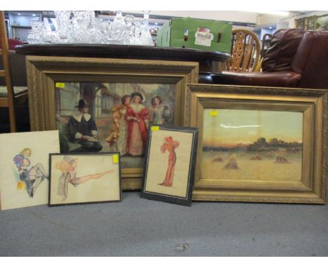 Pictures to include a George Oyston print, a Pears print, two Sam Davis portraits dated 1942, and another similar 