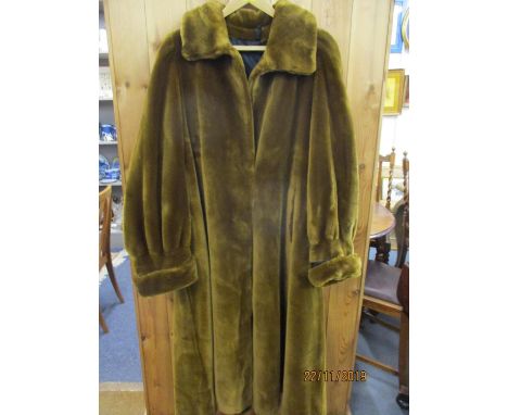 A vintage faux fur, oversized with bell sleeves and turned cuffs in brown/terracotta colourway, approximate sizes 46" chest x