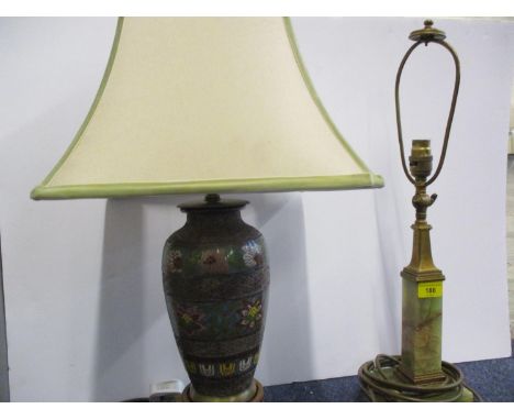 An early 20th century cloisonne lamp and a gilt metal and onyx table lamp, pat tested and re-wired 