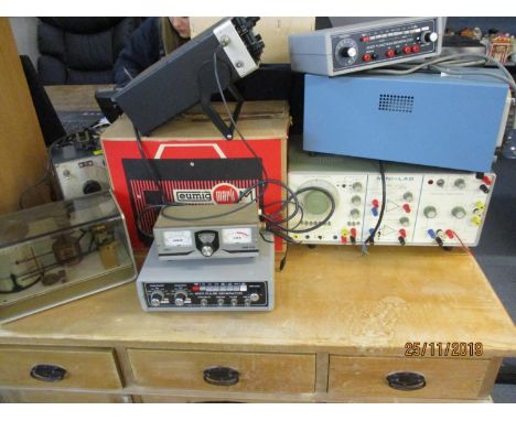 A wideband signal generator, a Eumig mark projector, a 4001 pulse generator, a mini-lab, tele-equipment and similar electrica