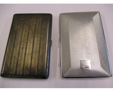 An Art Deco chrome cigarette box and a silver engine turned cigarette box, 178g 