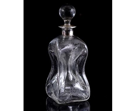 Glass squeeze bottle with a cut decor and silver-plated neck, 27.5 cm high