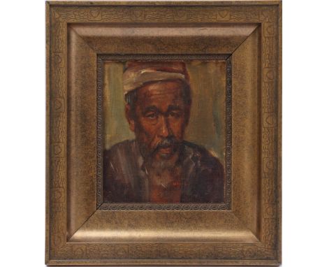 Henriëtte Hubregtse-Lanzing (1879-1959)Portrait of Atjeher, marouflé 23x21 cm