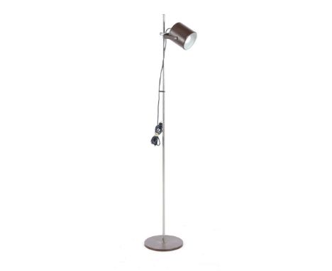 Chromed metal adjustable floor lamp with brown shade and base, Netherlands 1970s, 149 cm high