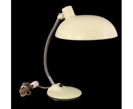 Adjustable desk lamp with cream base and shade, manufactured by VAS Femipari Szarvasi, Hungary 1950s, approx. 46 cm high