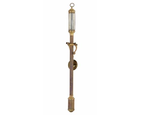 Brass ship's barometer, marked 1899 Roselli London Nautical, 92 cm high