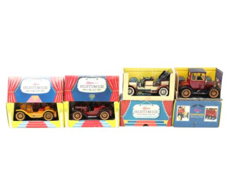 4 tin scale model cars, Schuco1225 2 times, 1227 and 1229