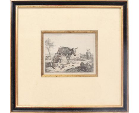 Wouter Johannes van Troostwijk (1782-1810)Milking farmer's wife, etching dated 1810, 15x19 cm, outer dimensions are 45x47 cm