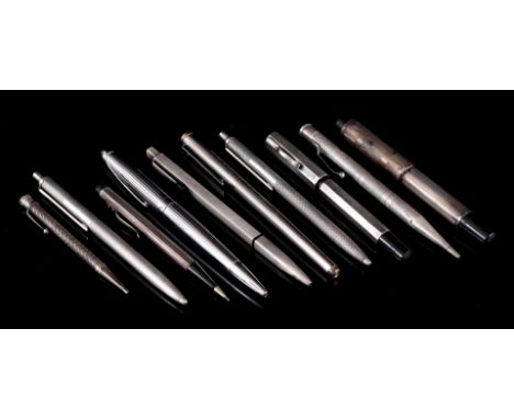 Lot with 10 various silver pens and pencils