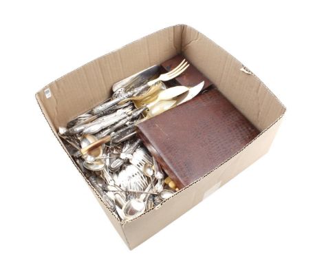Box with various silver plated cutlery and marked 800, including fish cutlery