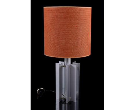 Stainless steel Ikea table lamp with orange fabric shade, type B-101, 61.5 cm high