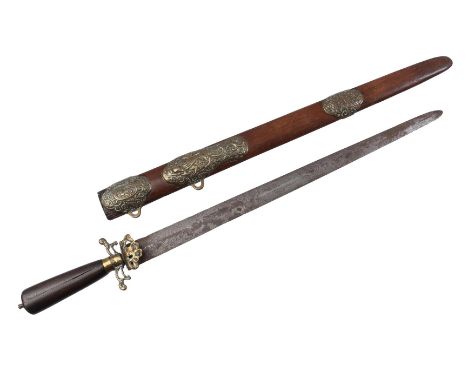 Dagger in wooden scabbard with brass fittings, Indonesia 19th century, 60 cm long