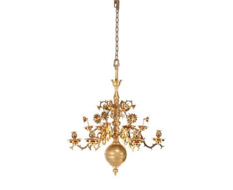Demountable copper candle crown with numbered 6 arms and 6 numbered copper mirror bowls, ca. 1875, 75 cm high, 65 cm diameter