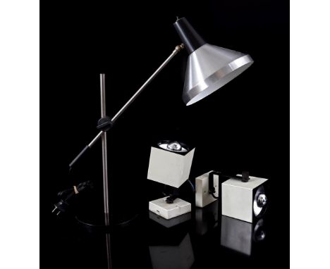 Jan Hoogervorst (1918-1984)Metal height-adjustable desk lamp, design Jan Hoogervorst for Anvia, Netherlands, 1960s, and 2 whi