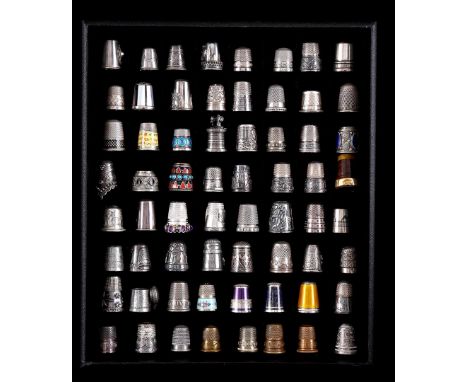Cassette with 64 various thimbles including silver domestically and abroad