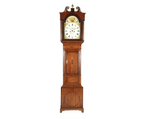 Grandfather clock with painted dial with floral and flower basket decor and the name Shovelbottom Coventry, seconds and minut