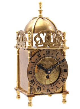 Brass lantern table clock, 20th century, 18 cm high